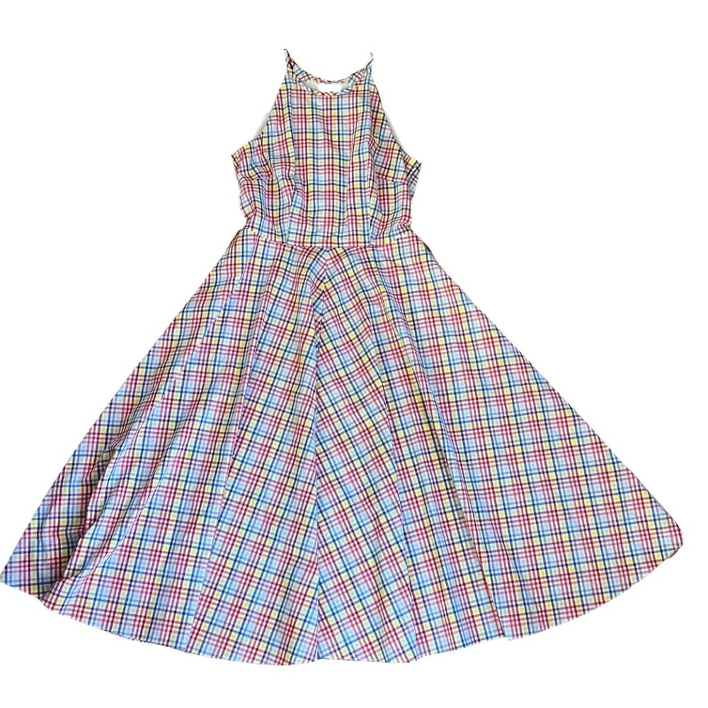 ELIZA J Halter tea-length picnic print dress Size M